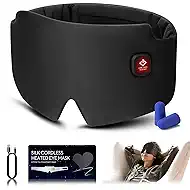 Silk Heated Eye Mask, 2000mAh Large Size Cordless Sleep Mask Warm Eye Compresses Electric Eye Heating Pad for Stye Blepharitis Dry Eyes Sinus Migraine Gifts for Men Woman (Black)