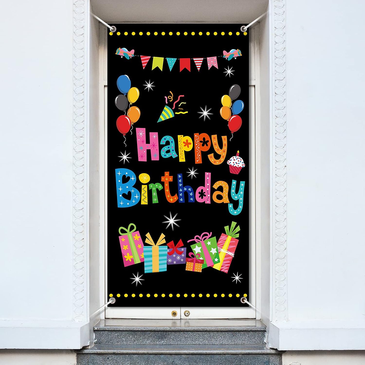 Colorful Door Birthday Banner Happy Birthday Door Cover Birthday Door Porch Sign Black Birthday Photography Background Birthday Party Banner Supplies for Home Outdoor Birthday Decoration