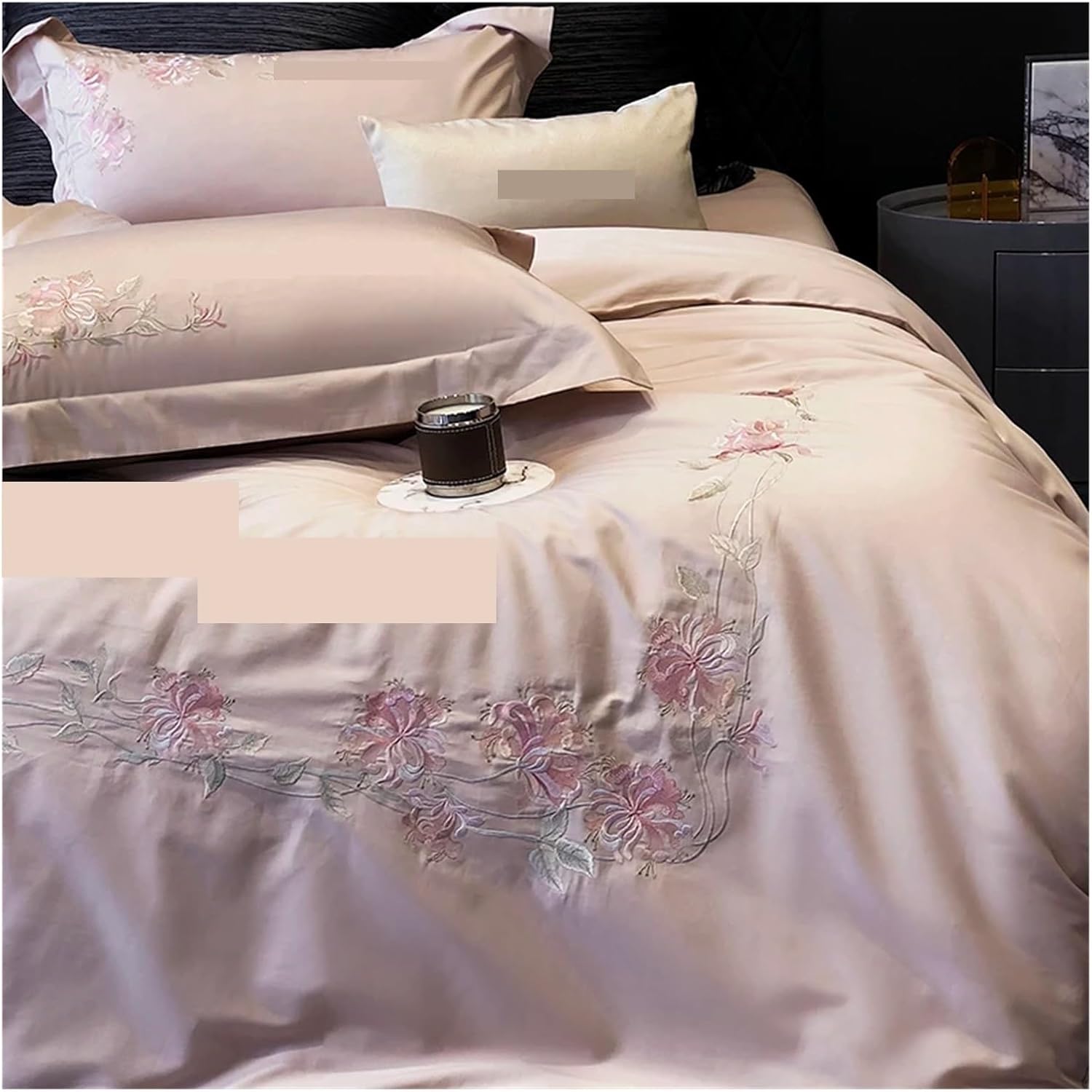 , 100S Egyptian Long Staple Cotton Flowers Embroidery Bedding Set Duvet Cover Set Flat/Fitted Bed Sheet Pillowcases,Bed