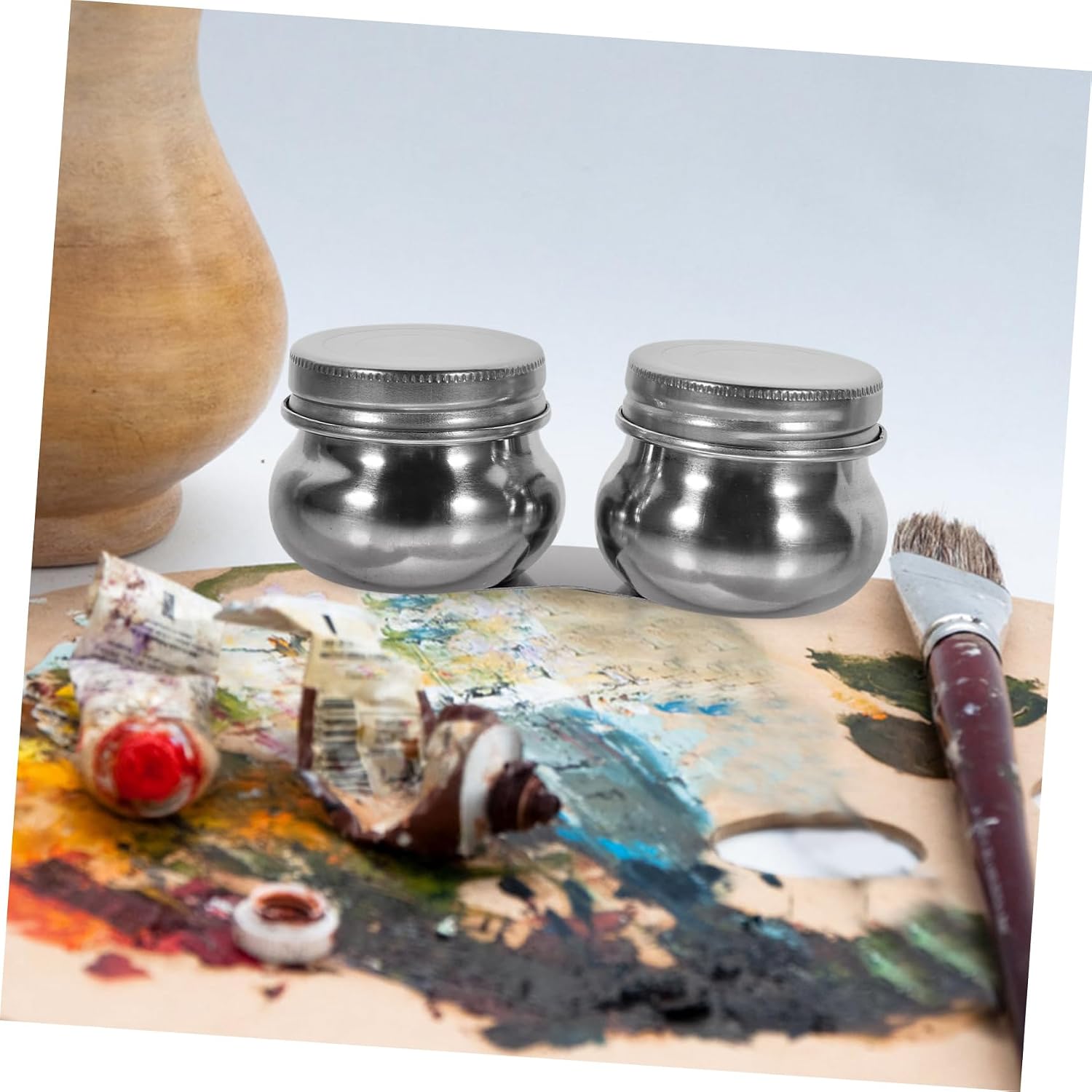CORHAD 2pcs Oil Palette Cups Stainless Steel Paint Cups Easy-Spill Prevention for Art Classes and Home Use