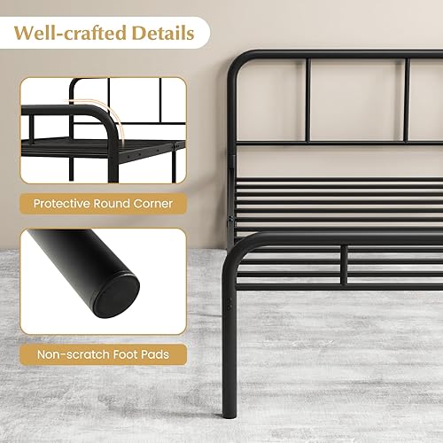 Miniatura 5 de GOFLAME Base de cama tamaño individual, plataforma de metal de 12 pulgadas con cabecero y estribo, base de colchón resistente, no necesita somier,