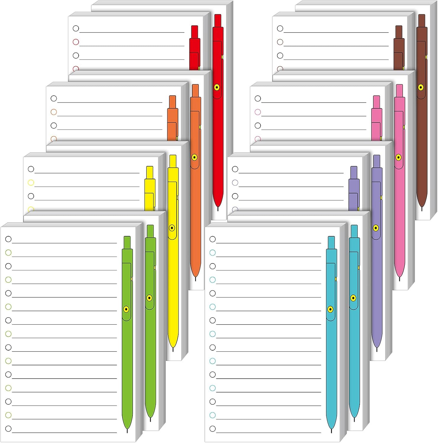 Colarr 16 Pack Lined Sticky Notepads 5 x 8 Inch To Do List Ballpoint Pen Pattern Large Note Pads 960 Sheets 8 Design Self Stick Ruled Cute Note Pads for Office College Home School Supplies