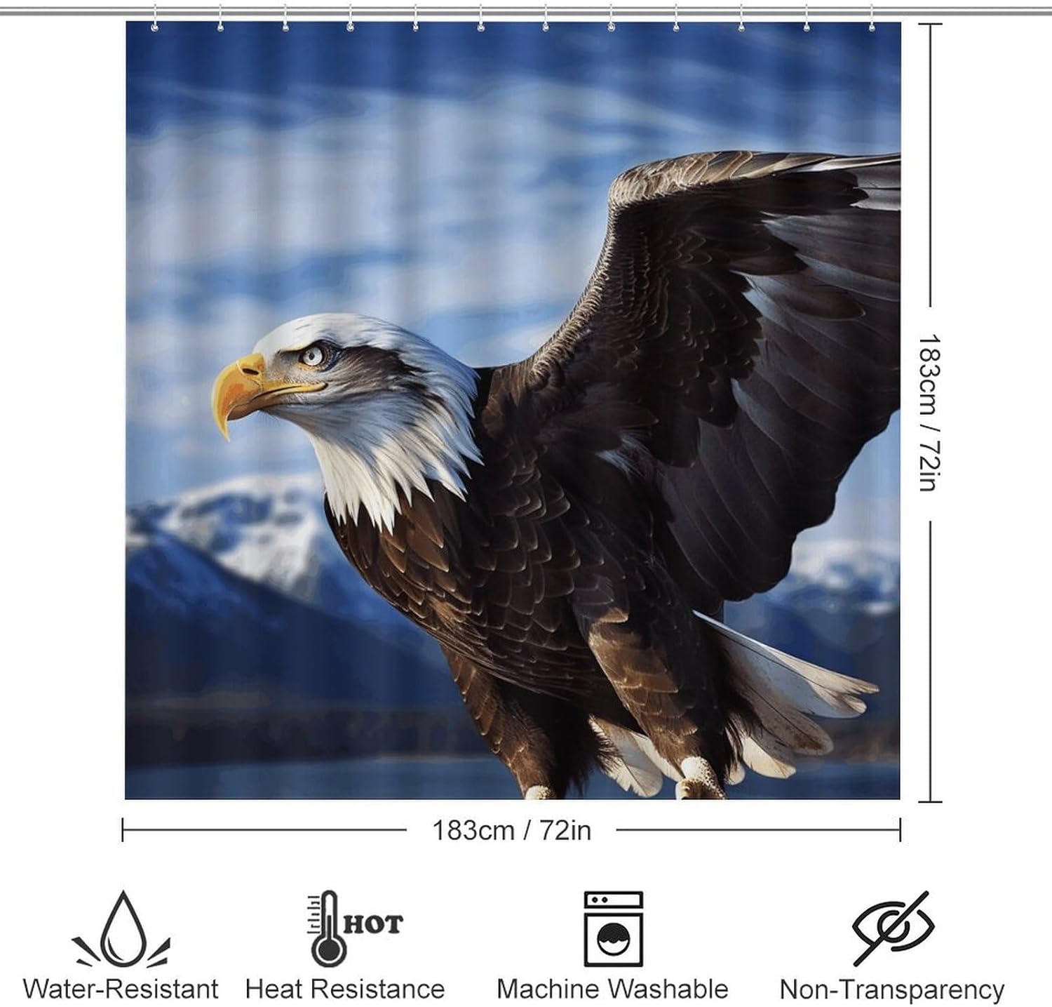 Eagle1 4Pcs Shower Curtain Set with Non-Slip Rugs, Toilet Lid Cover and Bath Mat,Bathroom Set Decor Accessories,Curtain Set with 12 Hooks, 72 X 72 Inch