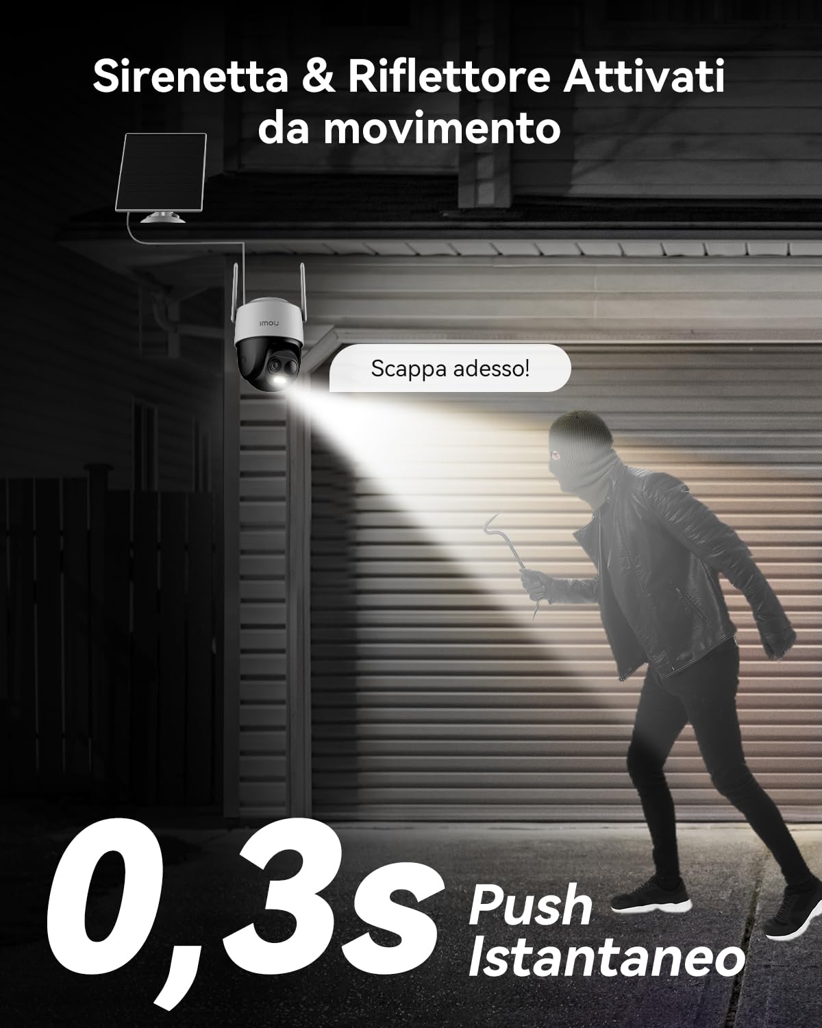 Imou 2K Telecamera da Esterno WiFi Senza Fili Solare con Batteria 5000mAh, 360° PTZ, 2.4GHz, Rilevamento PIR, Visione Notturna a Colori, IP65