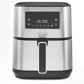CRUX 6L digital air fryer, removable non-stick and dishwasher safe frying pan with 6 pre-set cooking options and adjustable temperature control, steel