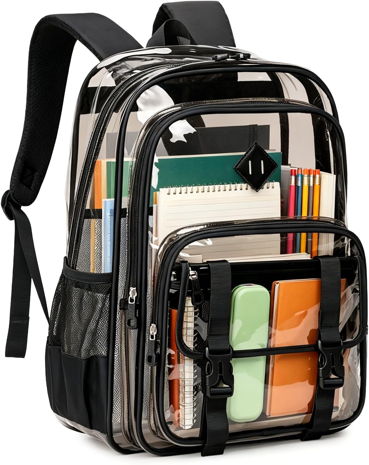 Large Clear Backpacks for School Heavy Duty Transparent Backpack for Stadium Event See through Bookbag for Kids Adult Thick PVC Back Pack, Semi-Black