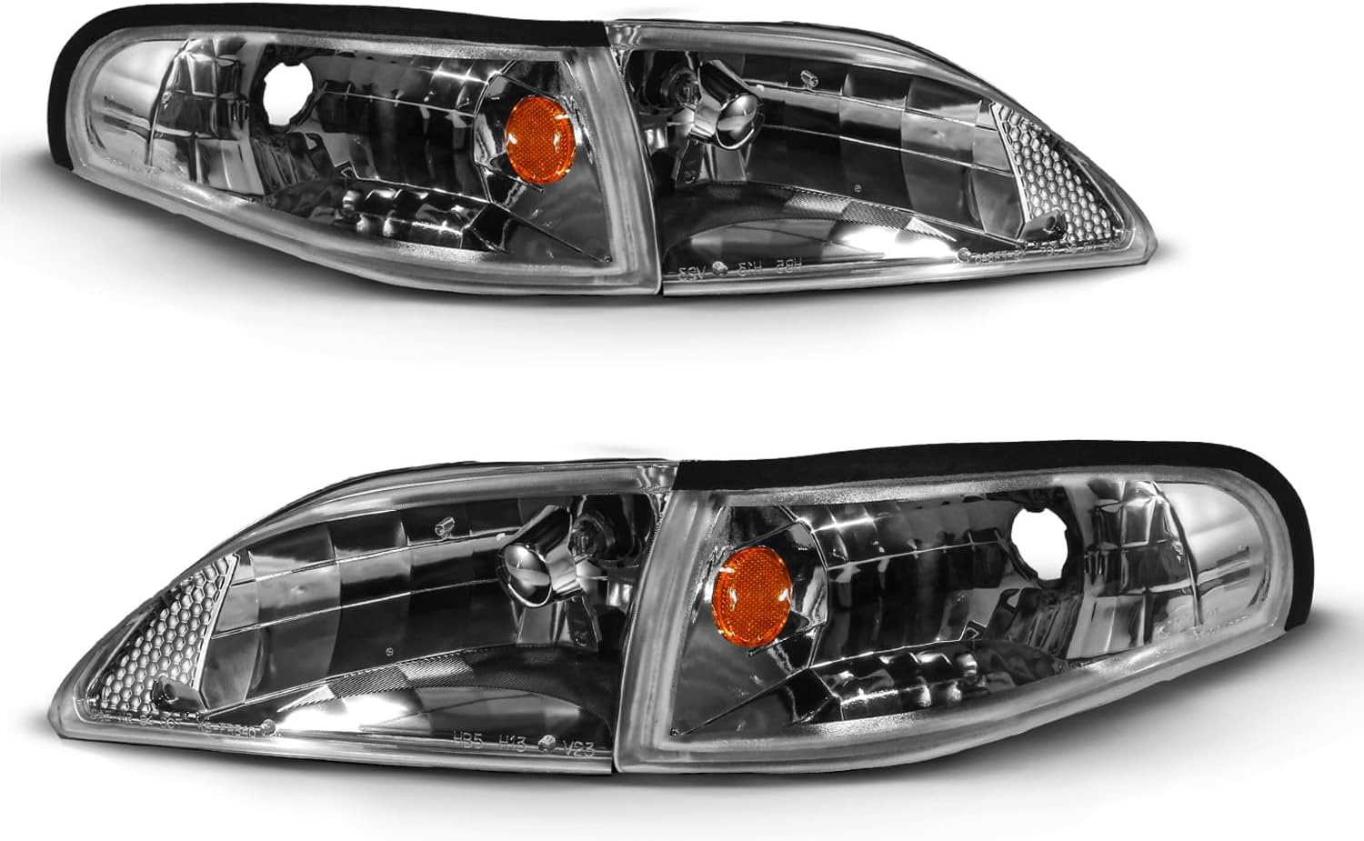 AmeriLite for 1994-1998 Ford Mustang Gun-Metal Replacement Headlights Corner Turn Signal Set - Passenger and Driver Side
