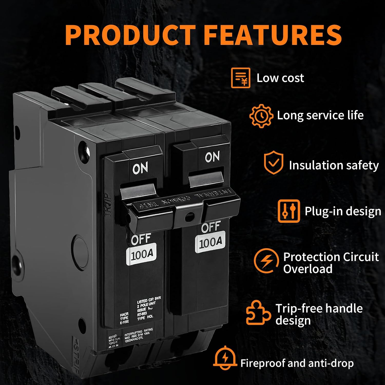 THQL2100 Circuit Breaker 100 Amp 2-Pole, Plug-in Mount, Thermal Magnetic Protection, 10KA, 120/240V, Compatible with GE Q-Line & Thick Series Load Centers