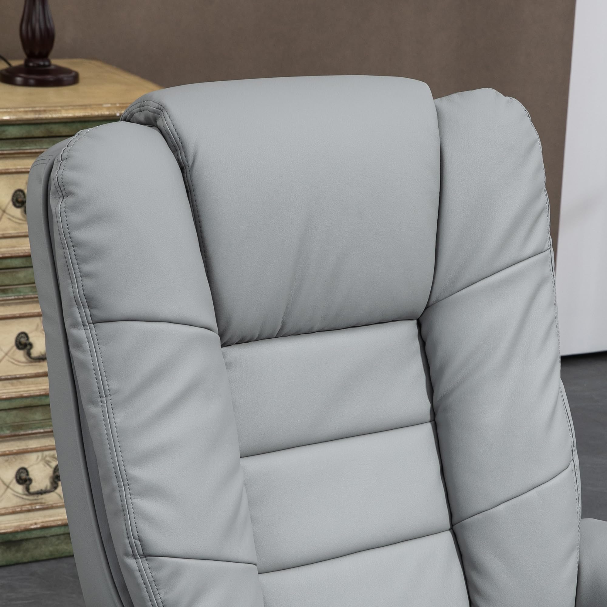 HOMCOM Relaxsessel mit Hocker 360°Drehbarer Fernsehsessel mit Liegefunktion TV-Sessel Ruhesessel bis 130 kg belastbar für Wohnzimmer Kunstleder, Grau