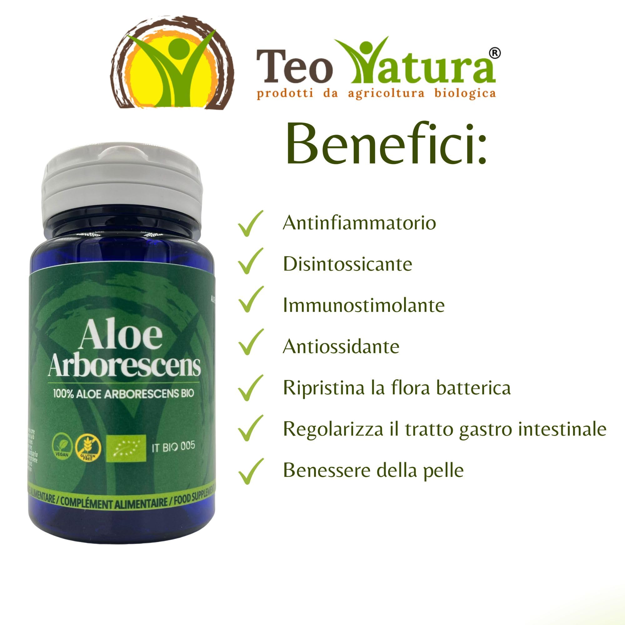 TeoNatura Integratore Alimentare di Aloe Arborescens - 100% Biologico Made in Italy - 50 Capsule