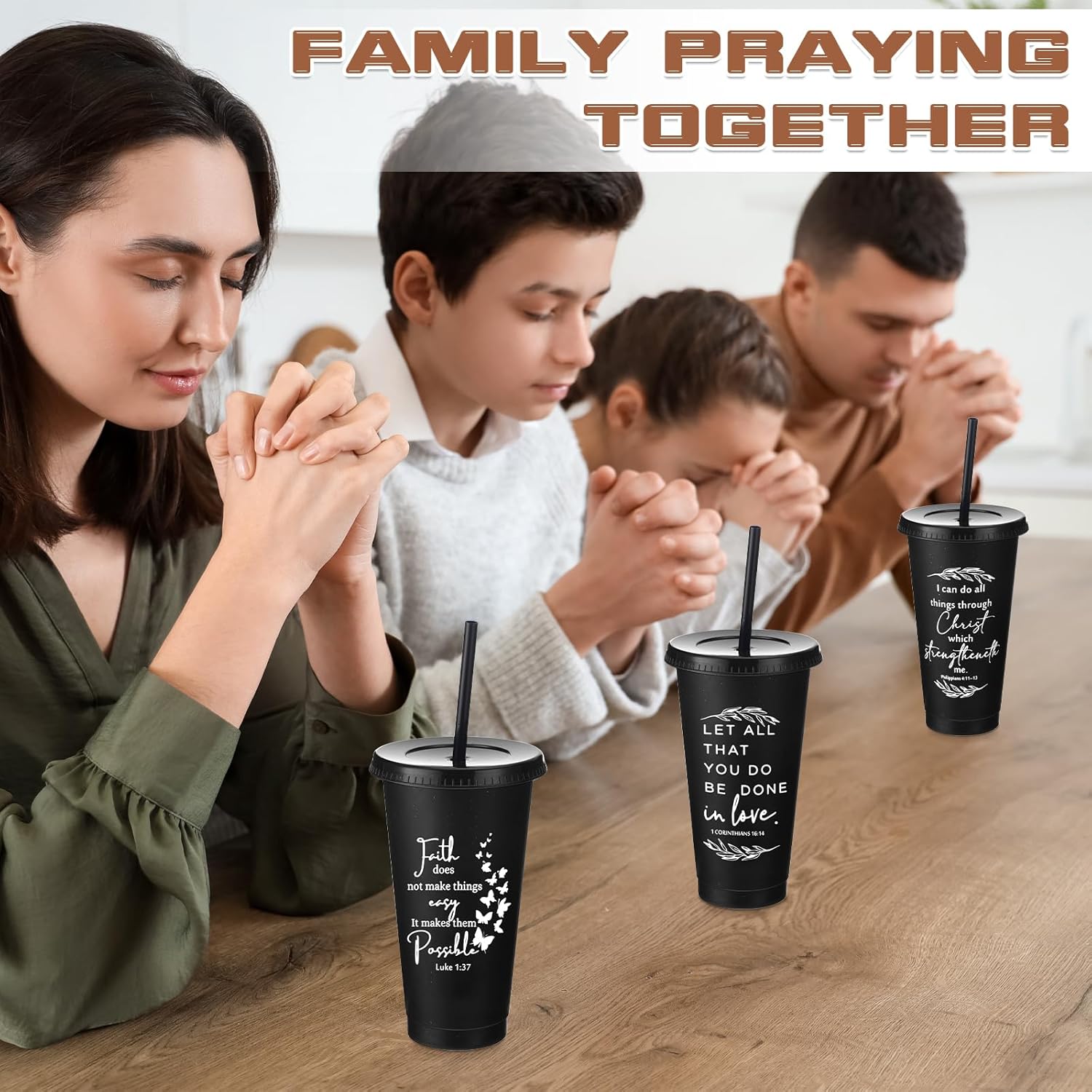 Havawish 12 Pcs Inspirational Christian Gift Bible Verse Tumbler Bulk 24 oz Drinking Tumblers with Lid Straw Religious Plastic Cup for Church Women Men Valentines Day Party Supplies (Black) - Image 6