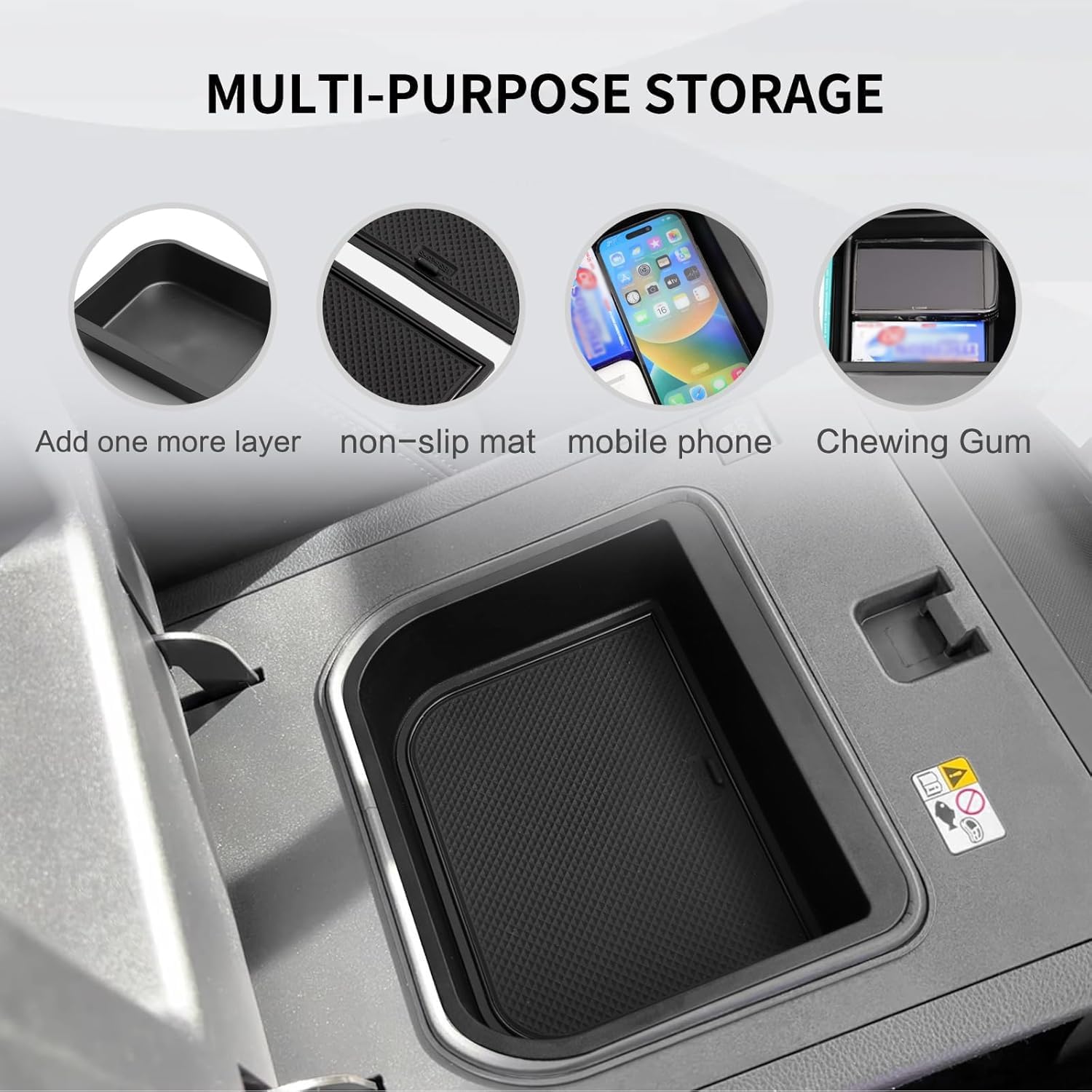smabee 2PCS Fit for 2024 2025 2026 Toyota Land Cruiser Prado 250 Center Console Cool Box Organizer + Wireless Charging Protective Mat Accessories Black (Not Fit 1958 Model)