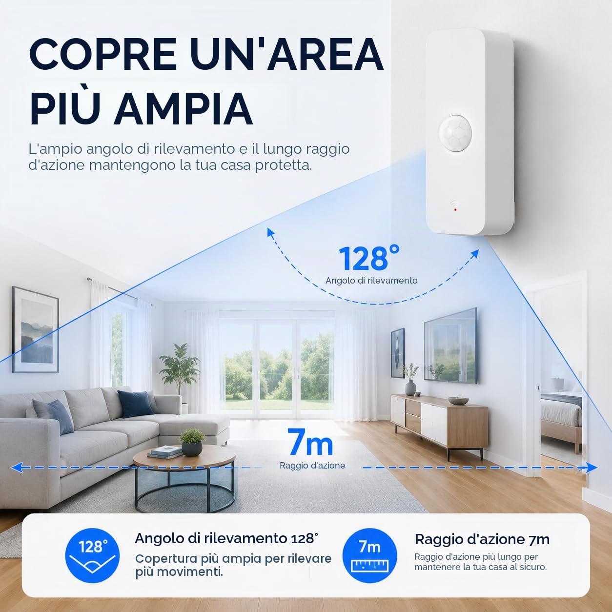 Sensore Movimento PIR WiFi con Avvisi App, Rilevatore Intelligente Sicurezza Casa Wireless, 4PCS