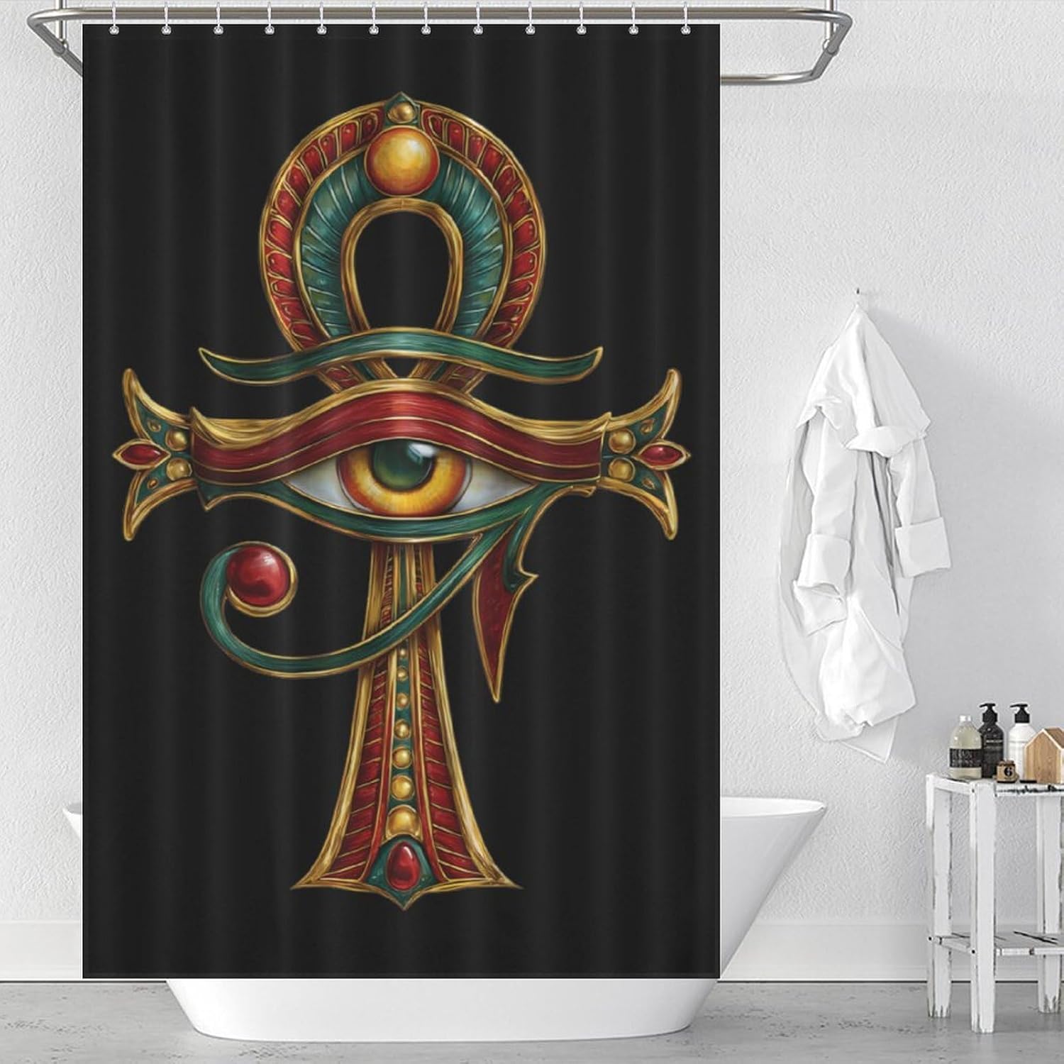 Rasta Ankh Rastafarian Egyptian Eye Horuses Shower Curtain 46.85x70.87Inch（119x180cm） Polyester Bath Curtain Shower Curtains Printed Decorative