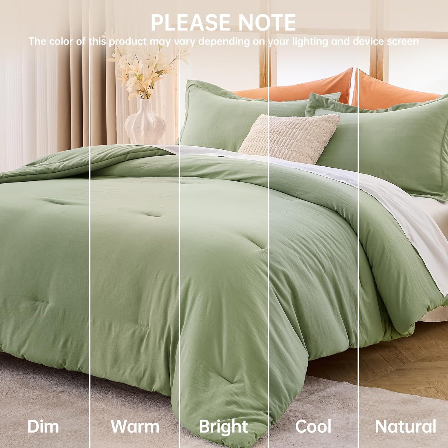 MUXHOMO Green Queen Comforter Set, All Season Ultra Soft Down Alternative Bedding - 3 Piece Lightweight Bed Set Includes 1 Comforter (90"x90") and 2 Pillow Shams (20"x26") - Image 9