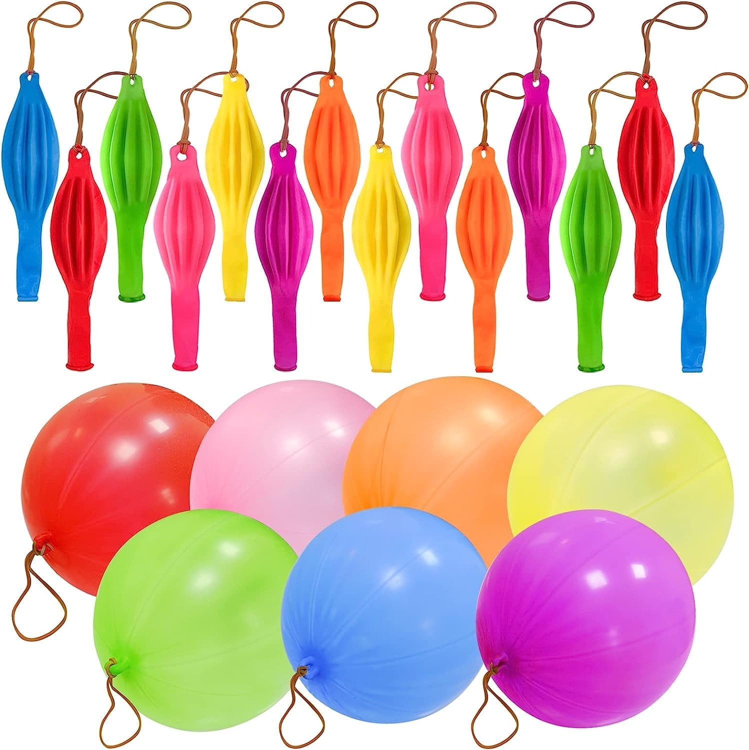 48pcs Punch Balloons, Punching Balloon Party Favors for kids, Neon Bounce Balloons with Rubber Band for Carnival, Fun, Gift Bag Party Favors