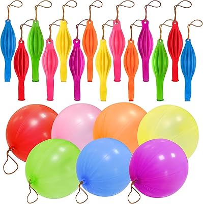 JULLIZ 48pcs Punch Balloons, Punching Balloon Party Favors for kids, Neon Bounce Balloons with Rubber Band for Carnival, Fun, Gift Bag Party Favors