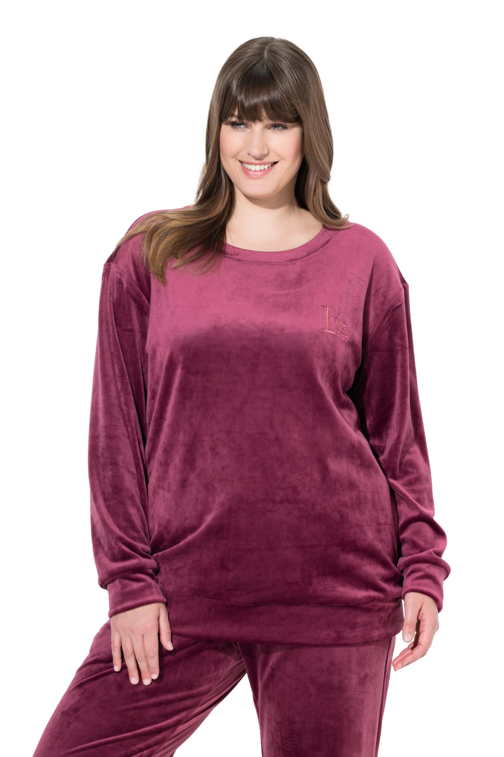 Ulla Popken Damen große Größen Übergrößen Plus Size Homewear-Pullover, Nicki, Stickerei, Rundhals, Langarm 800621
