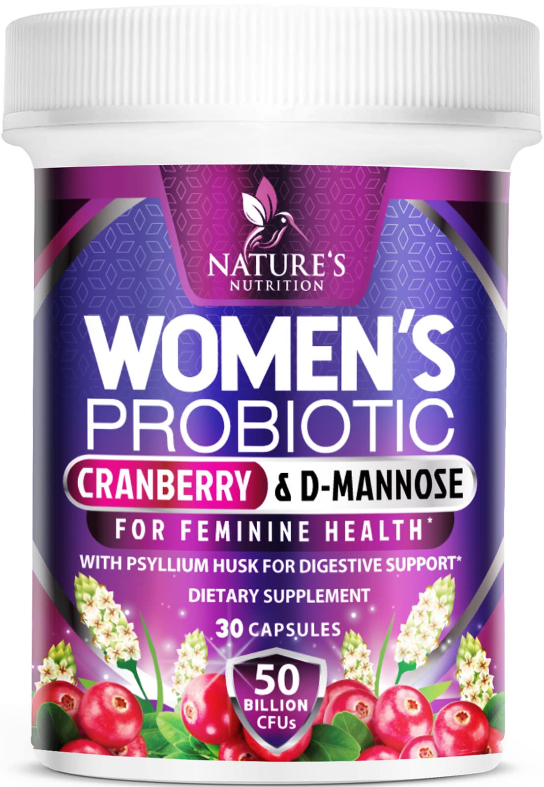 Probiotics for Women with Prebiotics & Cranberry, 50 Billion CFU, Vaginal Women's Probiotic for Immune & Digestive Health, D-Mannose for Urinary Health, Shelf Stable, No Soy Gluten Dairy - 30 Capsules