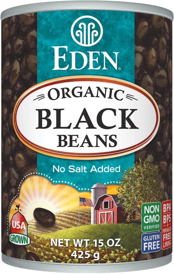 Organic Black Beans, 15 oz Can, No Salt, Non-GMO, Gluten Free, Vegan, Kosher, U.S Grown, Heat and Serve, Macrobiotic, Turtle Beans, Black Frijol, Criollo Caviar