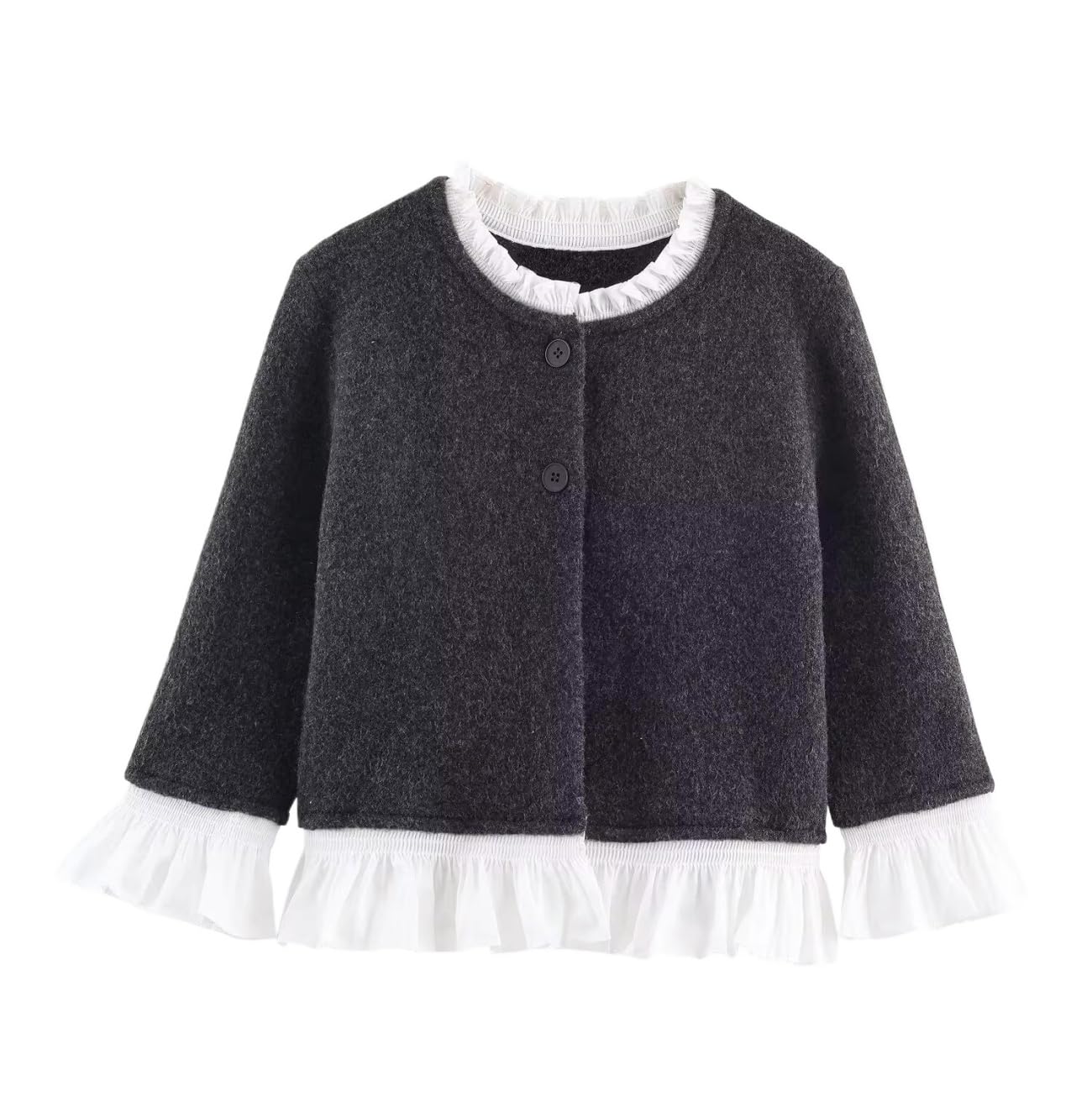 Women O Neck Long Sleeve Knit Cardigan with Contrast Trim Loose Fit Casual Sweater Coat Spring Autumn