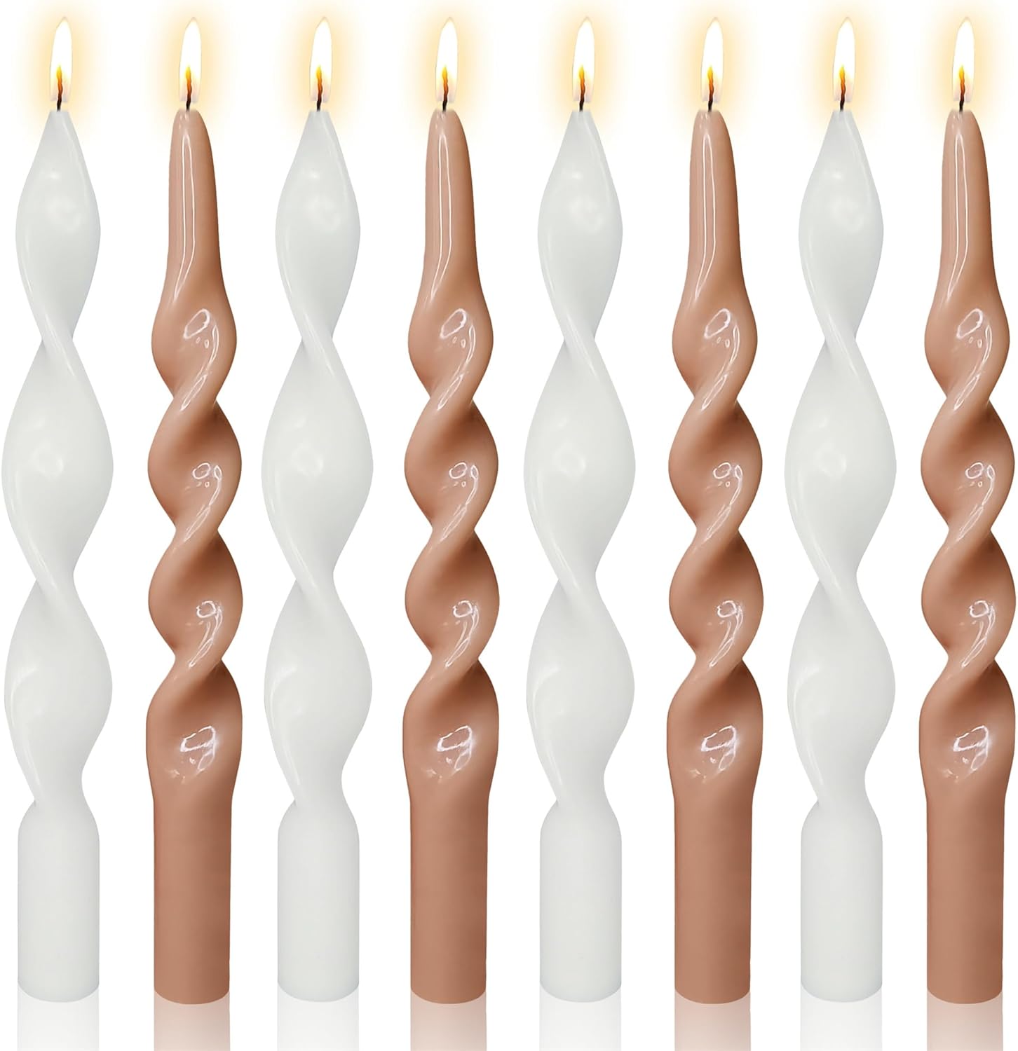 8pcs White and Brown Spiral Taper Candle Long Candlesticks,10 INCH Colored Candle Stick Brown Tapered Candles Unscented Twisted Candlestick for Easter Décor Weddings Mothers Gifts