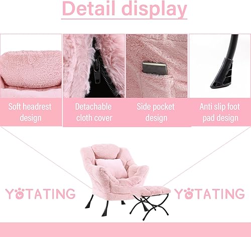 Miniatura 4 de Silla Lazy con otomana, cómoda silla de lectura con reposapiés y almohada moderna con reposabrazos y bolsillo lateral para sala de estar,