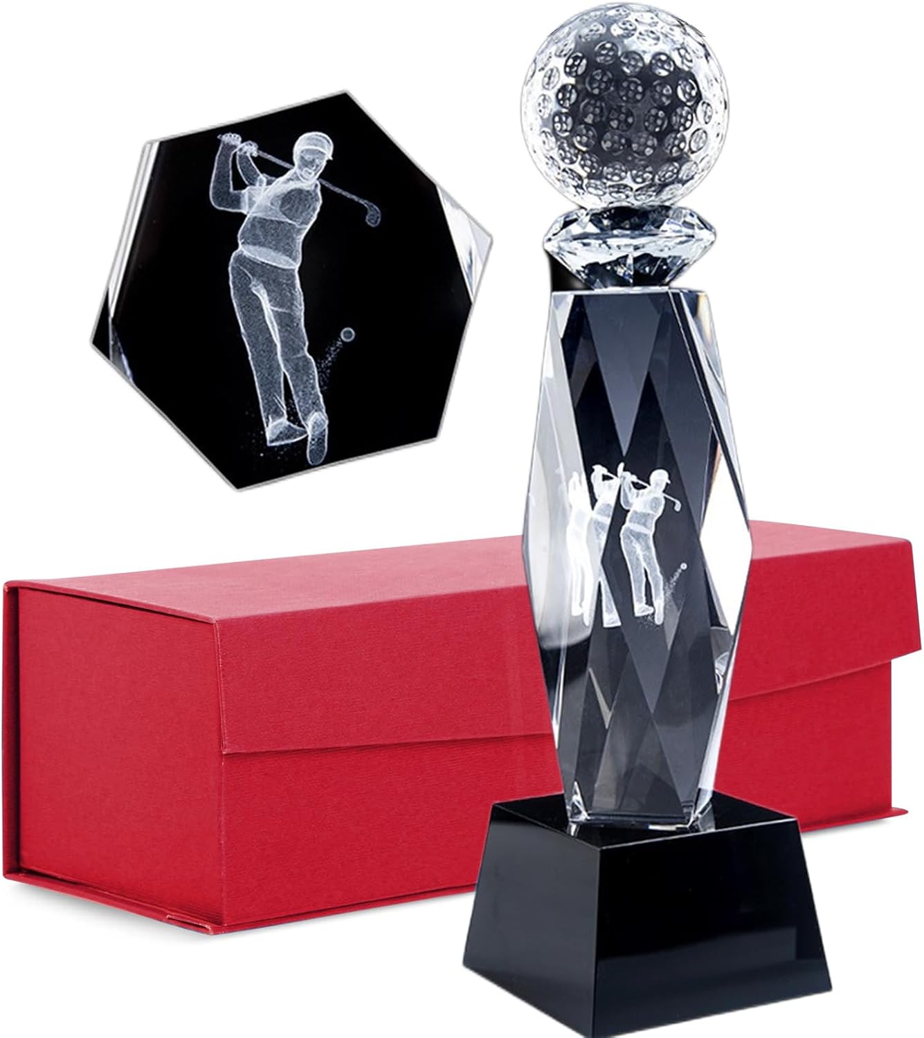 11Inchs Crystal 3-D Golf/Baseball/Soccer/Football Trophy with Elegant Gift Box for tournaments, Sporting Events, Parties, Championship Trophies, Table Tops and Table Decorations