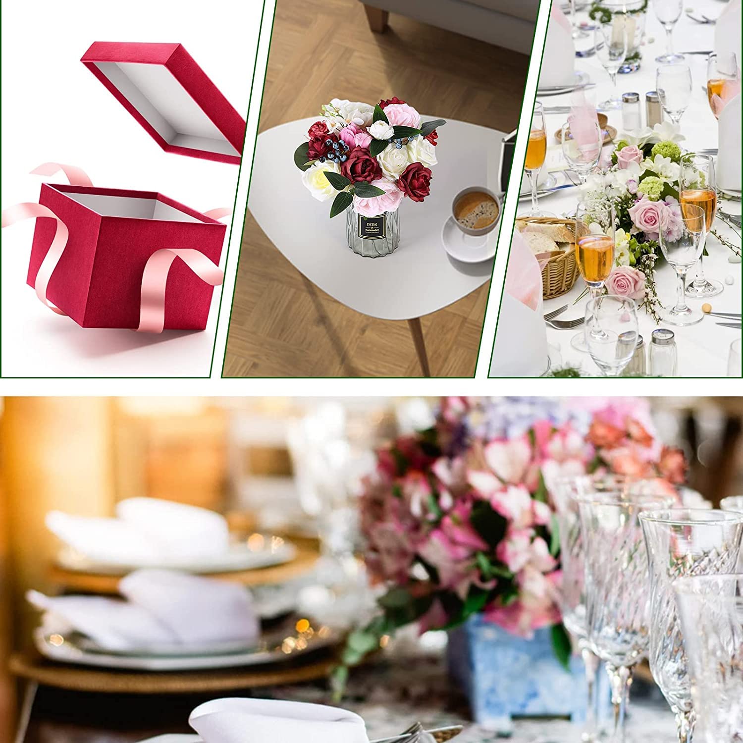 Set Di 46 Fiori Artificiali Rosa Con Steli - Bouquet Da Sposa, Decorazione Feste E Casa, Fiori Finti In Seta