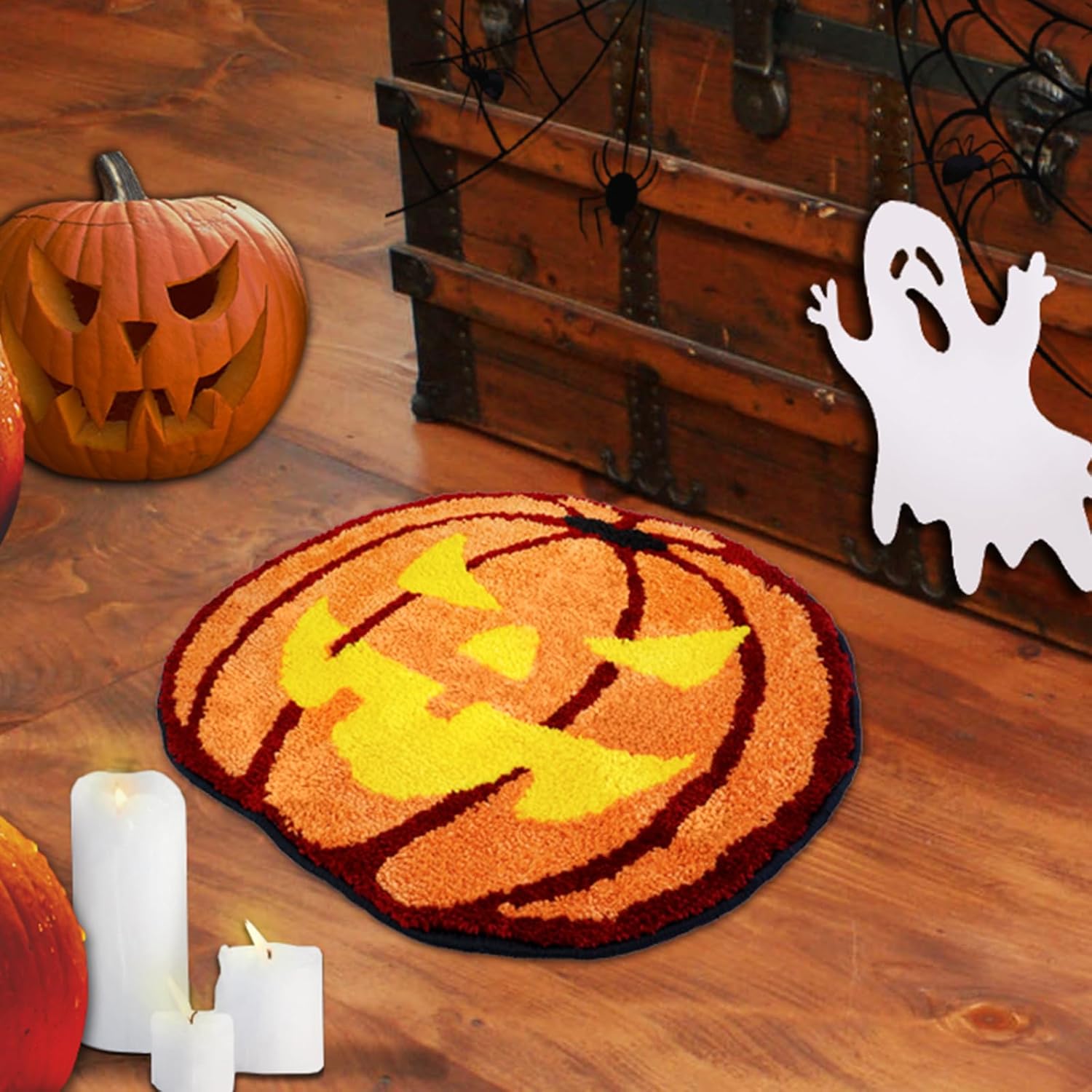 Halloween Bath Rug for Bathroom Spooky Ghosts Bath Mat Bat Doormat Non Slip Cute Rugs for Kitchen Bedroom Holiday Outdoor Bedroom(Festival Pumpkin)