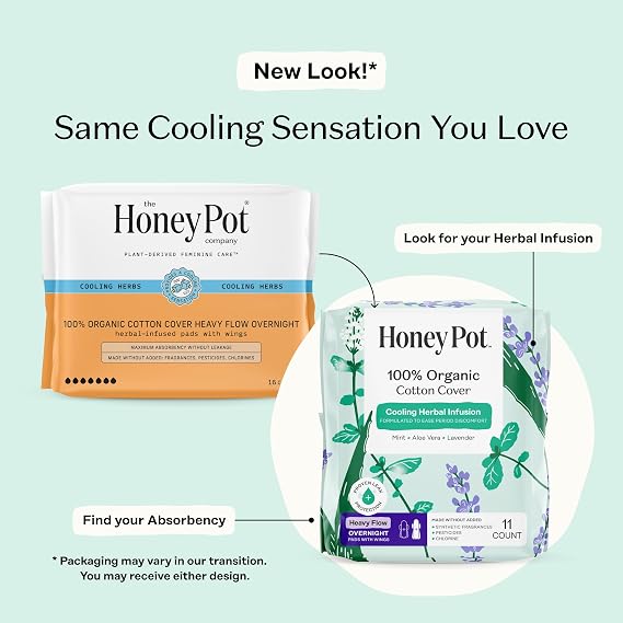 The Honey Pot Company - Heavy Daytime & Overnight Bundle - Herbal Pads Insused w/Essential Oils for Cooling Effect & Organic Cotton Cover - Feminine Care - Sanitary Pads for Women