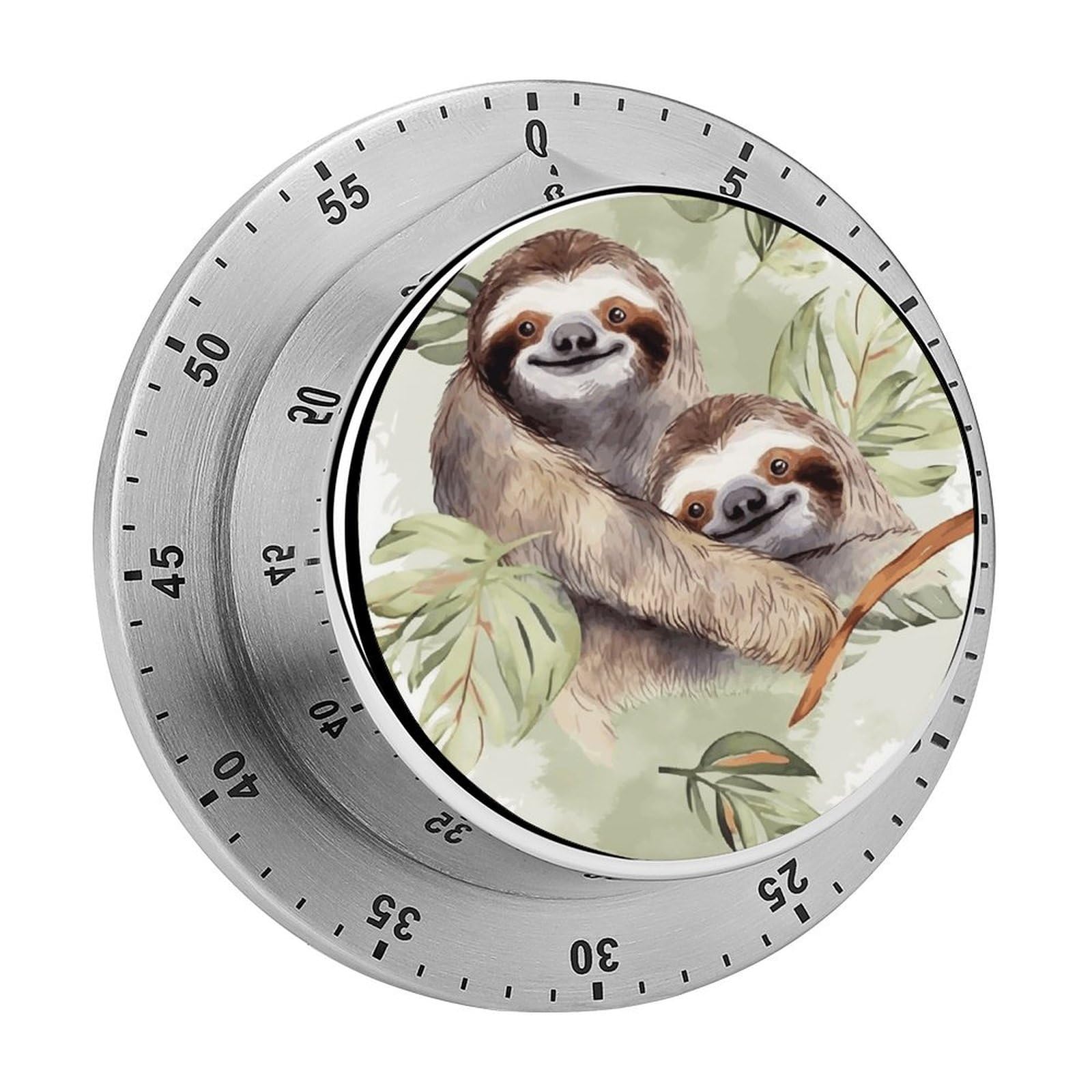 Watercolor Sloth Timers Kitchen Chef Cooking Timers Portable Countdown Alarm Loud Countdown Clock Waterproof Stainless Steel Timer Compact 60-Minute Mechanical Timer Daily Use