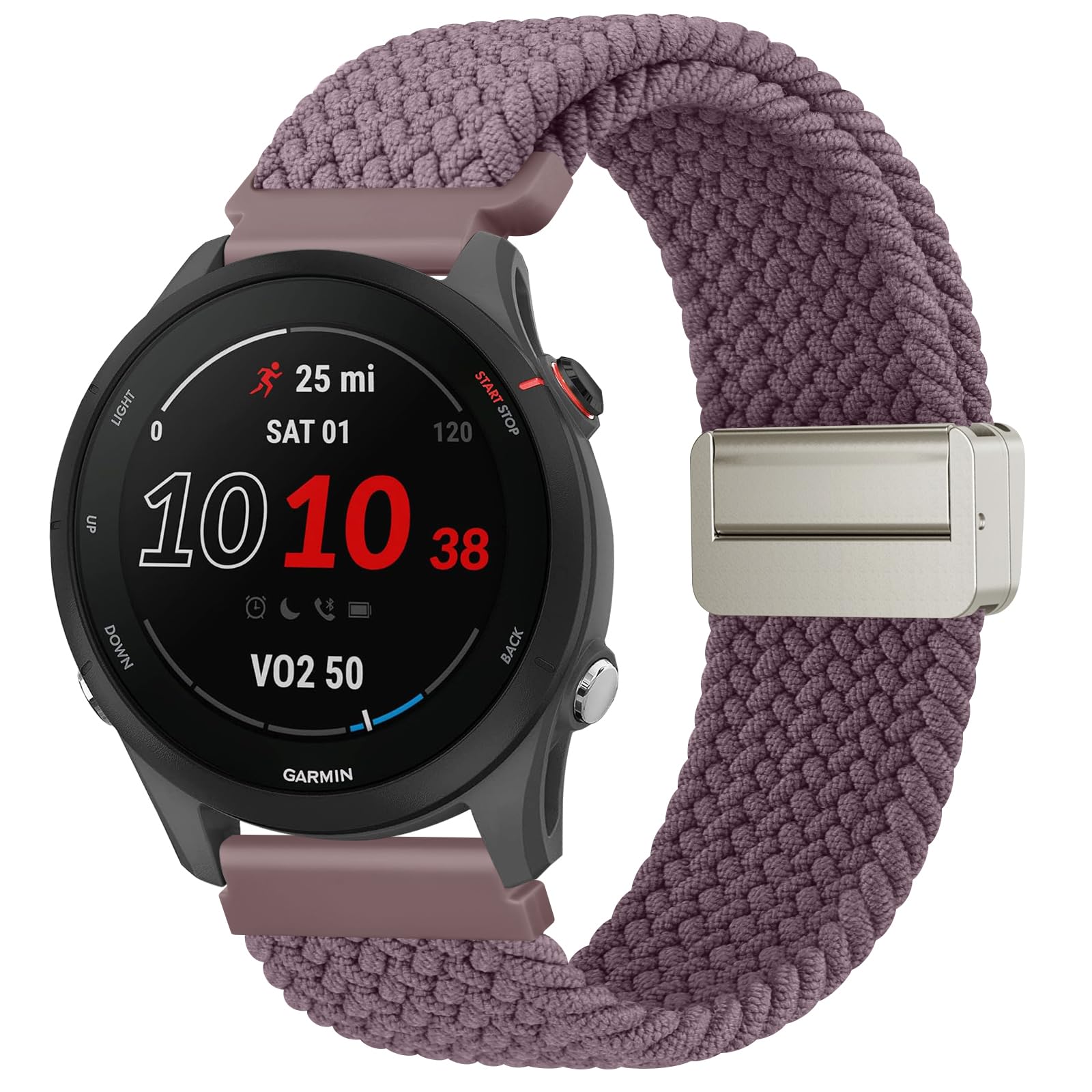 Elastic Strap for Garmin Forerunner 55/245/645 Music Watch Band, 20mm Nylon Quick Release Replacement Strap for Garmin Vivomove HR/Instinct 2S/Fenxi 7S (Smoke Purple)