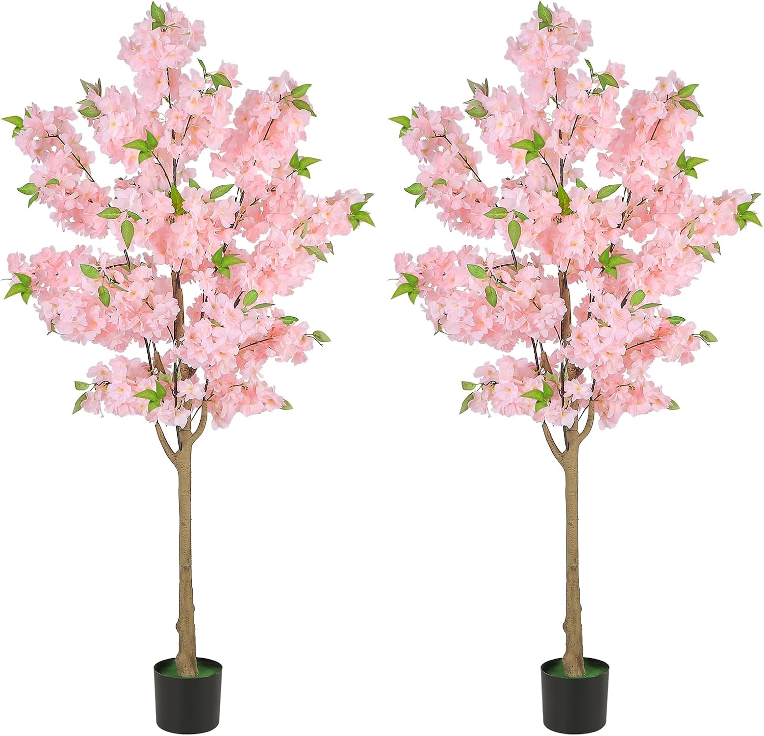 Set of 2 Pink Artificial Cherry Blossom Trees, Realistic Potted Faux Cherry Tree, Silk Flower Fake Tree, Artificial Plants for Home Office Wedding Party Indoor Outdoor Front Door Decoration (5FT)