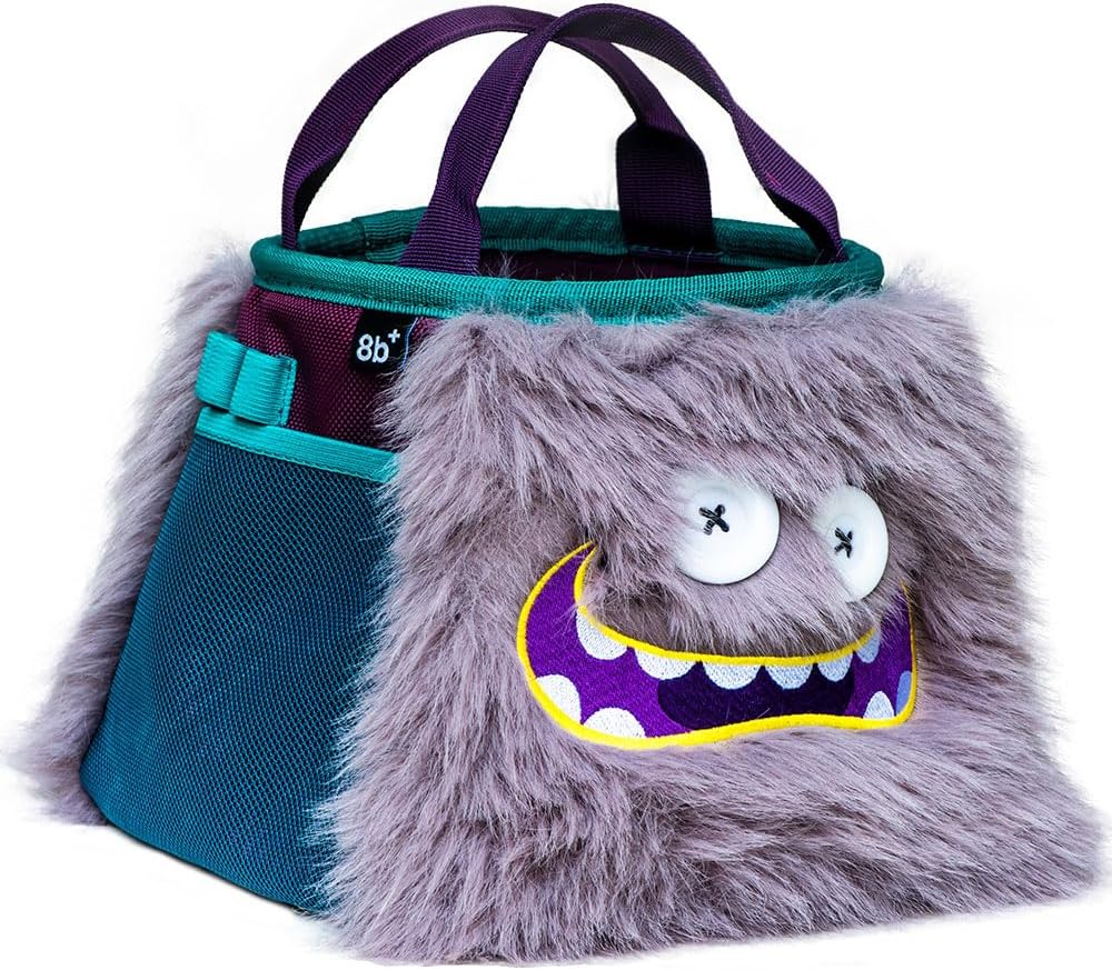 8BPLUS Angus Boulderbag, Premium Artificial Fur, Ripstop, Soft Fleece Interior, 8.7in Opening, Center-Closing Drawstring, Multiple Brush Holders, Zipper Pockets, Climbing Gear