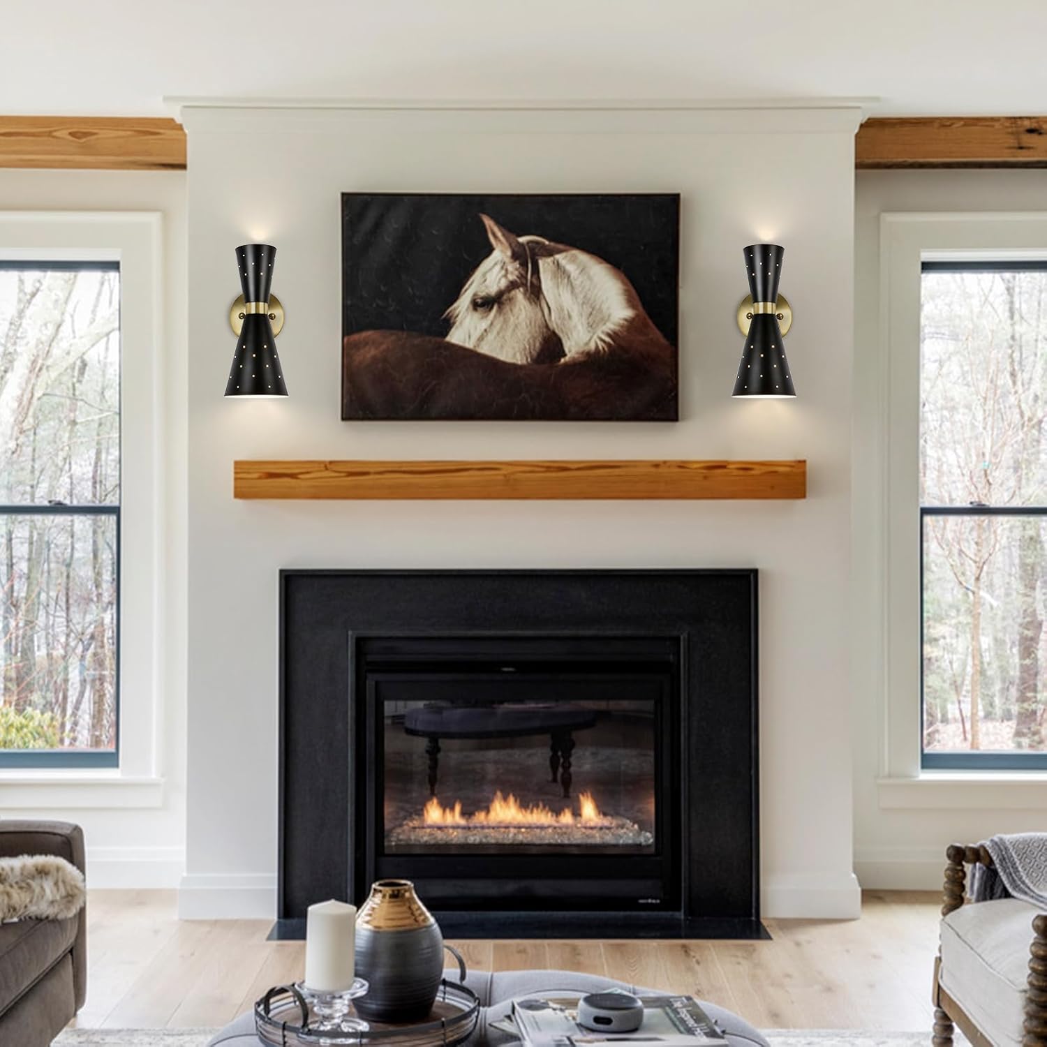 Black Wall Sconce Mid Century Modern Sconce Wall Lamps for Bedroom Industrial Metal Bathroom Vanity Light Bedside Sconce Light E12 Base Hallway Wall Light Fixtures for Living Room Mirror Cabinet