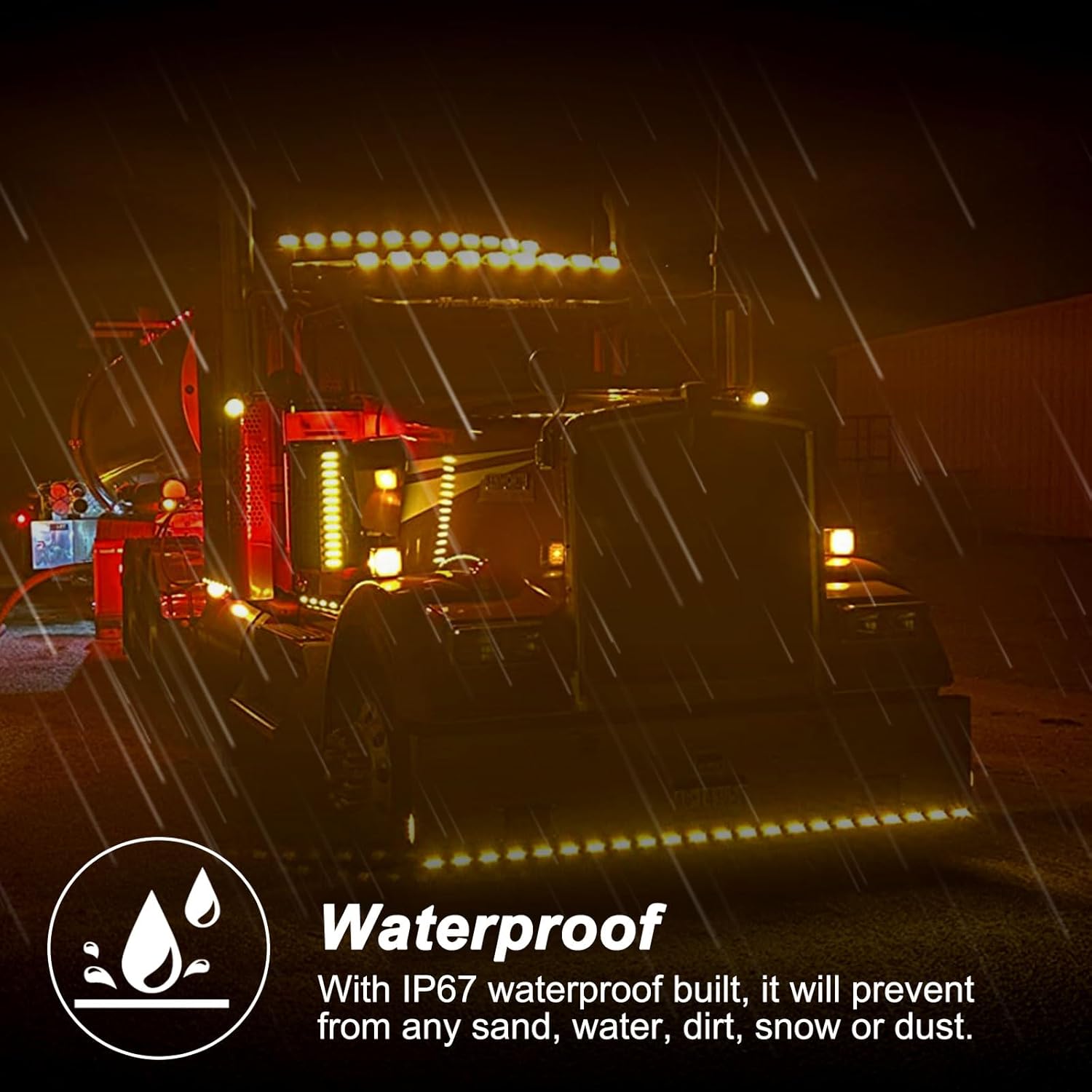 Partswcgg 5Pcs Square Amber Yellow LED Cab Marker Top Roof Clearance Running Lights Assembly 17 LED Reflector Replacement for Kenworth/Peterbilt/Freightliner Truck Rectangular Cab Lights Waterproof