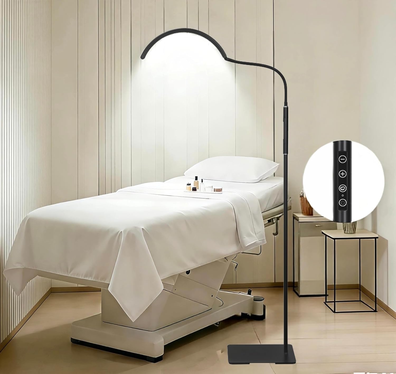 Half Moon LED Floor Light - Professional Shadow-Free, Dimmable Lamp | for Lash Techs, Estheticians & Tattoo Artists | Eyelash Extensions, Nail Art, Home & Office (Charcoal White)