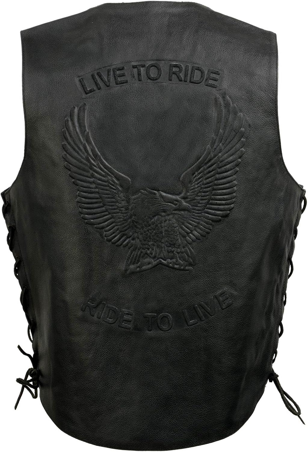 EVENT LEATHER ELM3900 Men's 100% Genuine Motorcycle Leather Vest | Biker Vests with Embossed Eagle | Live To Ride