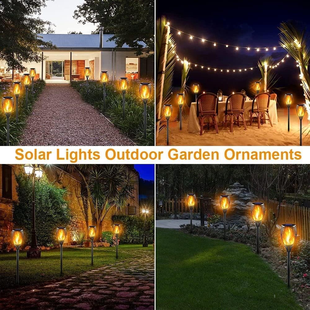 Llama Solar Luces 4 Paquetes Lámpara Antorcha Solares de Llamas Jardín Iluminación al Aire Libre para Patio, Césped, Pasillo