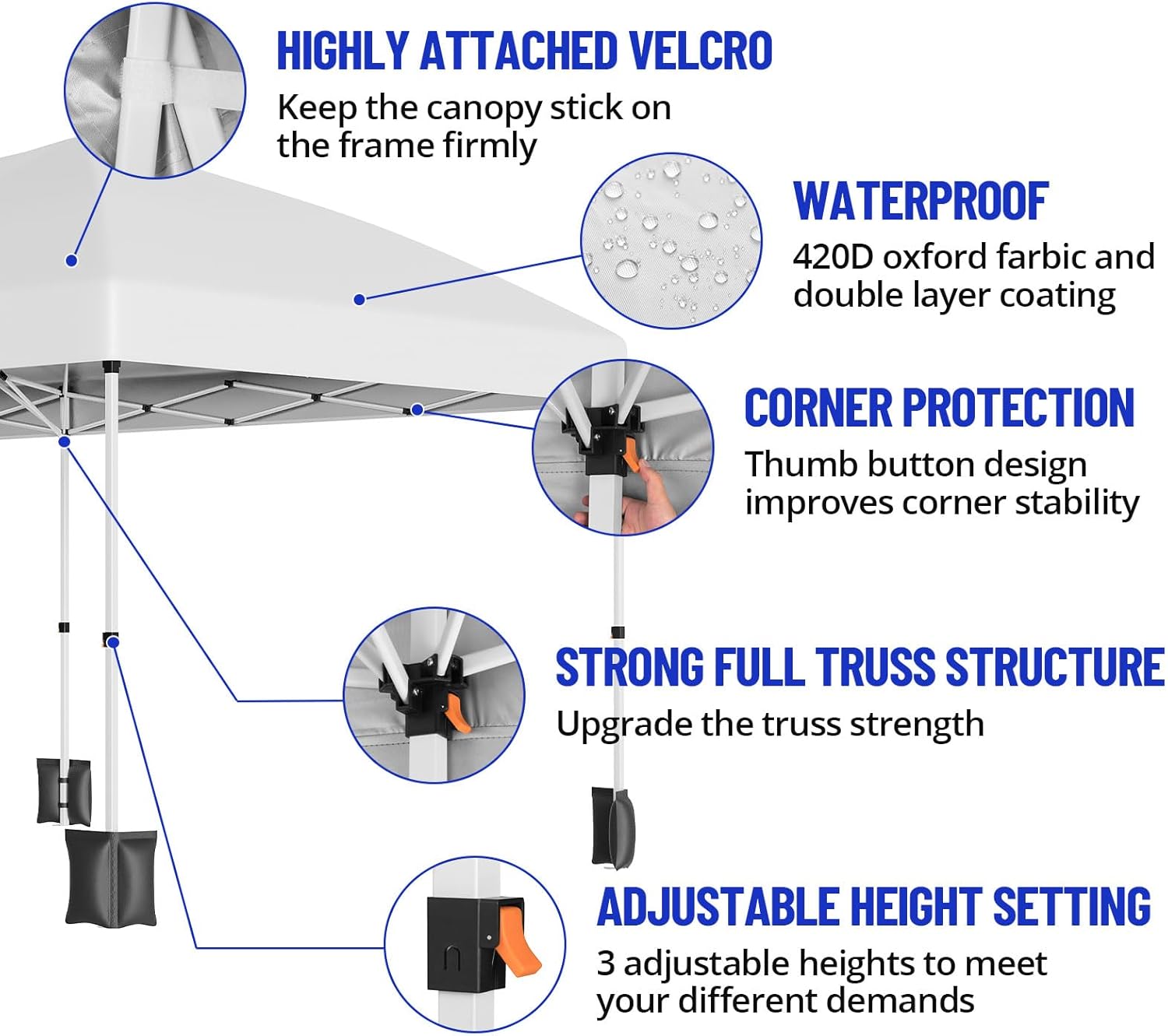 10x20 Pop Up Canopy Tent, Heavy Duty Wedding Party Tent Commercial Grade Instant Shelter with Removable Sidewalls for Outdoor, Parties, 3 Height, Carry Bag, Sandbag