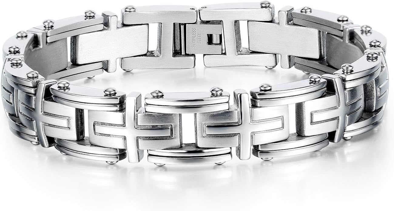 jonline24h Heavy Cross Stainless Steel Mens Biker Bracelet,9.05 Inch Color Silver