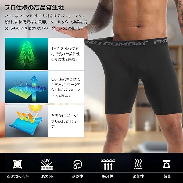 コンプレッションショート スポーツ ハーフパンツ メンズ ランニングパンツ [軽量・通気性・吸汗速乾] ランニング トレーニング 陸上 バスケ 筋トレ 接触冷感 短パン レギンス - 4