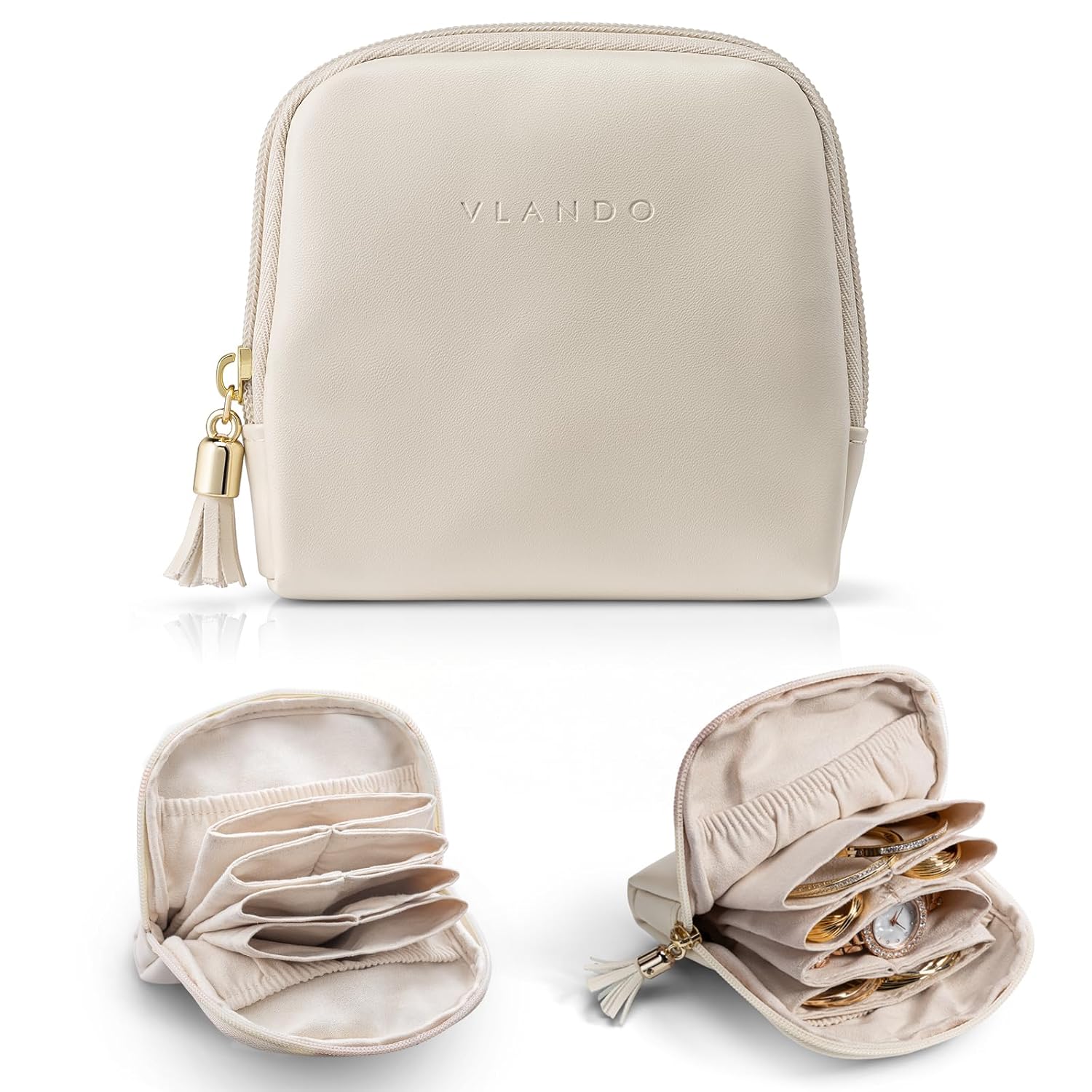VLANDO Small Travel Jewelry Case Wedding Gifts for Women Jewelry Pouch Bags with Zipper Velvet Jewelry Organizer Storage