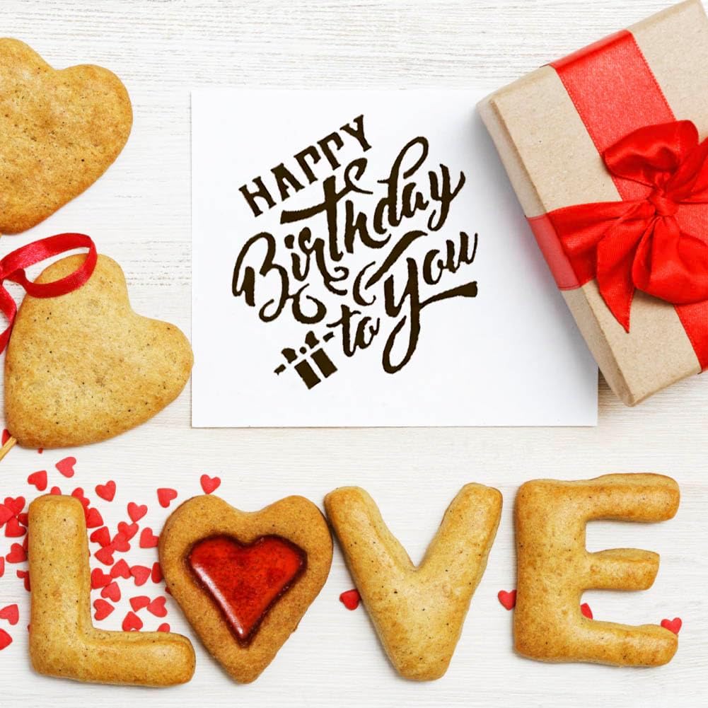 JOONOR Birthday Cookie Stencils 40 Pieces Reusable Cake Coffee Decoration Stencils Templates Tools for Cookies Baking Painting Dessert DIY Birthdays Party Decor, Birthday Style