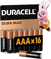 Duracell Pilha Alcalina AAA Palito Com 16 Unidades – Dura Mais – Ideal para Controles Remotos, Brinquedos e Lanternas