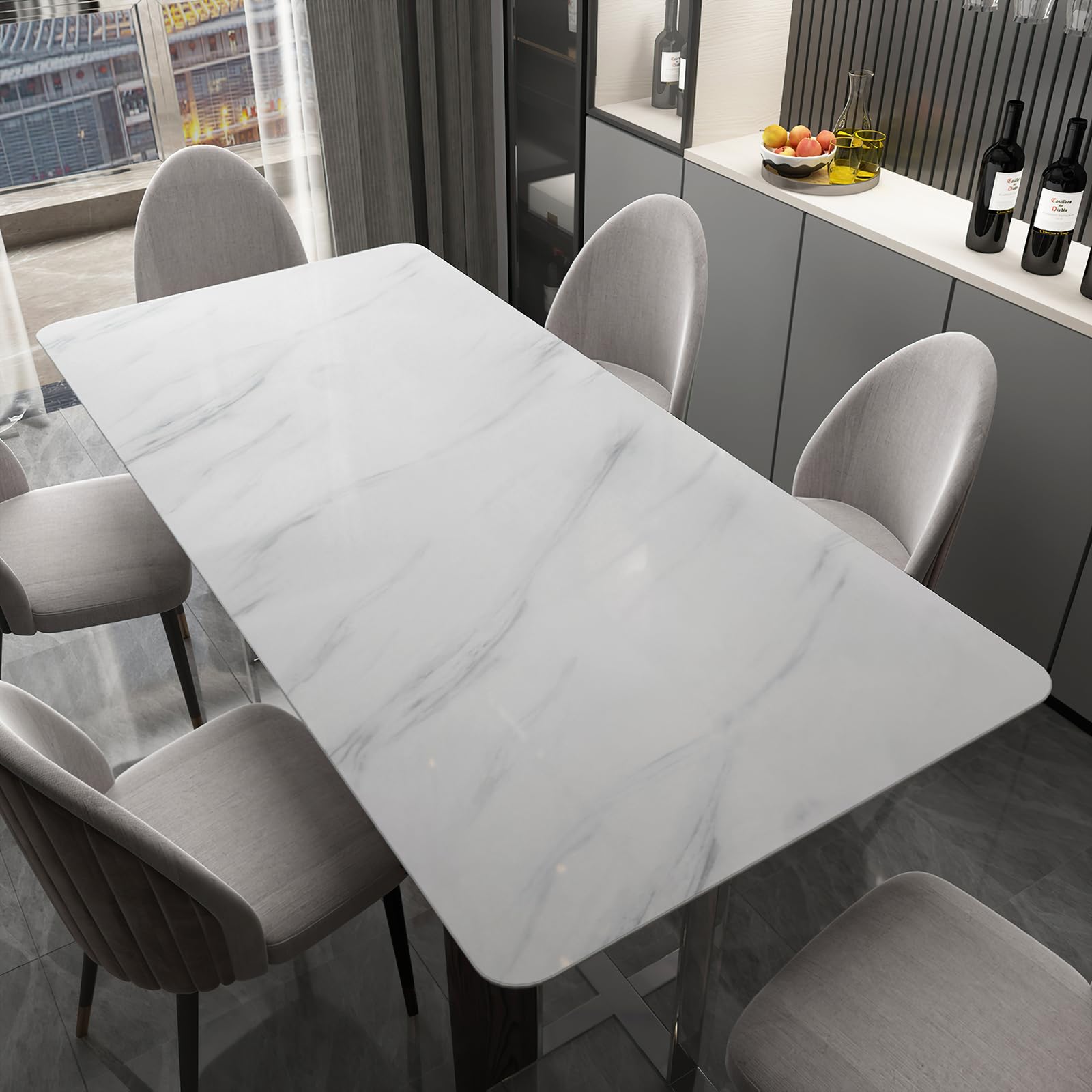 JSEVEM 80CM×9M Extra Breit Dicker Groß Weiß Grau Glänzend Marmor Tapete in Selbstklebende Folie Glatt Klebefolie Steinoptik Möbel Marmoroptik Küchenfolie Selbstklebend Marmor Optik Tapeten Wohnzimmer