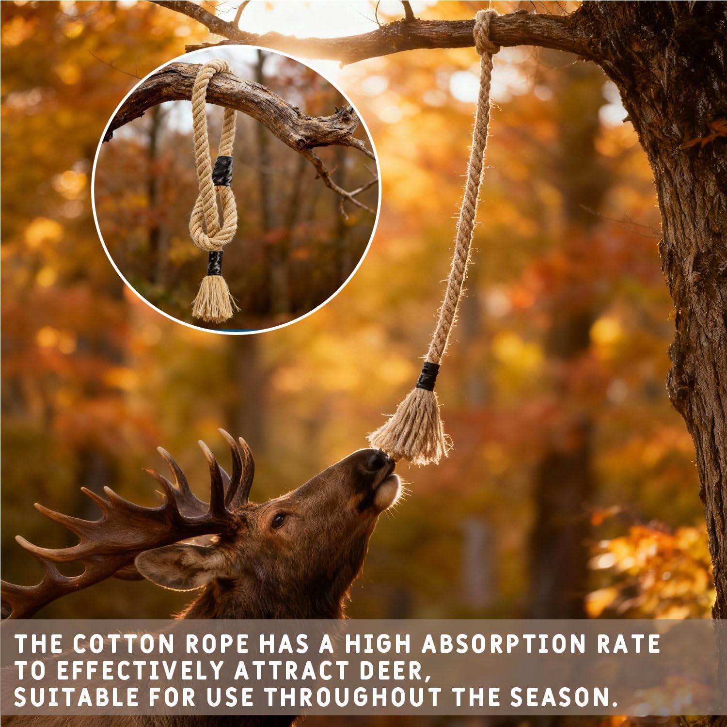 Deer Scent Rope for Hunting, 64 Inch Mock Scrape Rope Hanging Anywhere, Cotton Highly Absorbent Scent Rope for Deer Hunting Accessories (4pack)