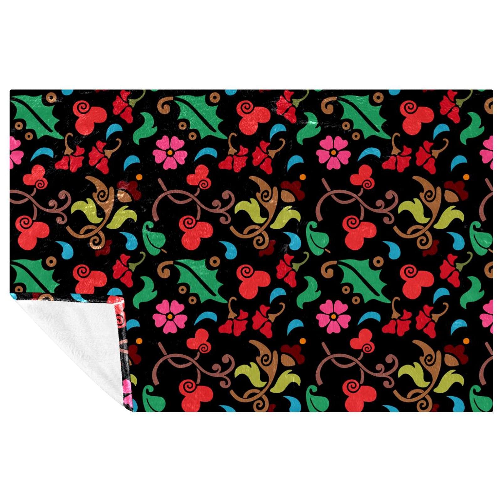 Couverture douce floral fond noir plaid lit canapé pique-nique