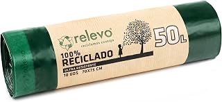 Relevo Sacchi Spazzatura Verdi con Maniglie – 50L (Largh 70 cm x Alt 75 cm), 10 Sacchi per Rotolo | Sacchetti Immondizia E...